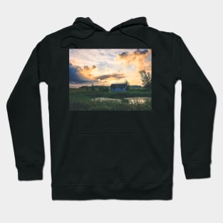 Dusk's Embrace: Barn, Grass, and Swamp Symphony V2 Hoodie